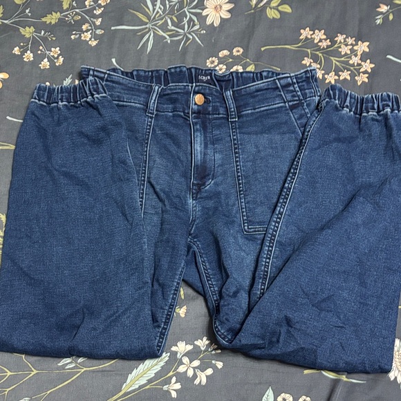 J. Crew Dark Blue High-Waisted Paper Bag Boyfriend Jogger Jeans in Blue Medium - Picture 2 of 6